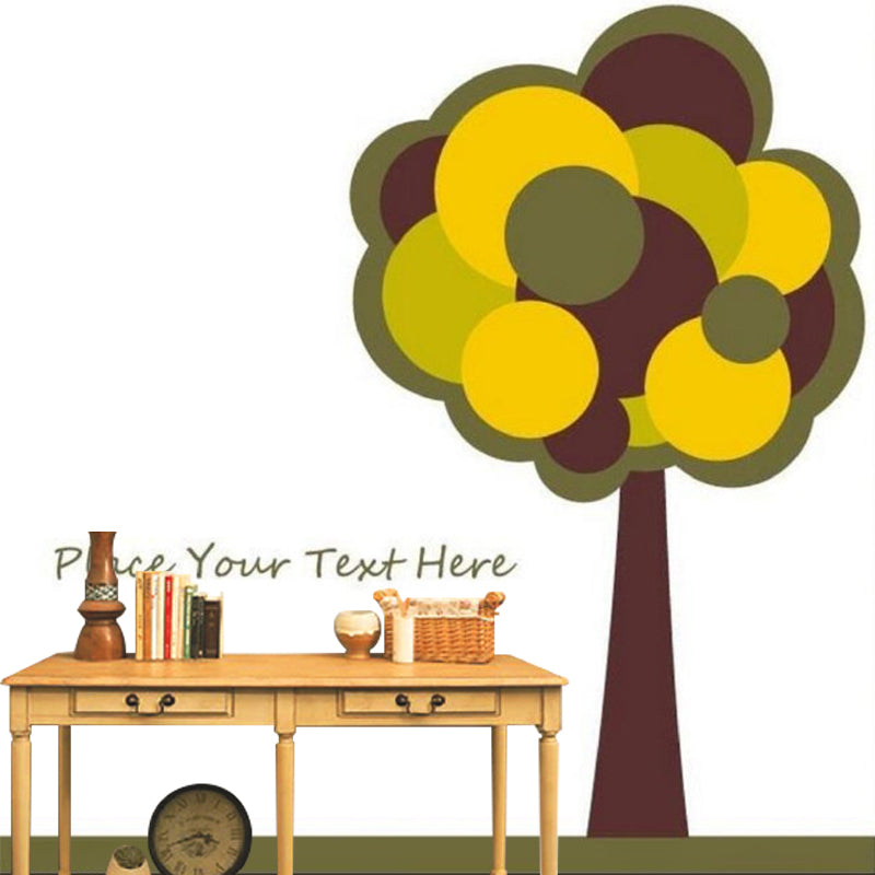 Yellow and Brown Kids Murals Extra Large Tall Tree Wall Covering for Accent Wall Brown-Green-Yellow Clearhalo 'Wall Decor' 'Wall Mural' 1186755