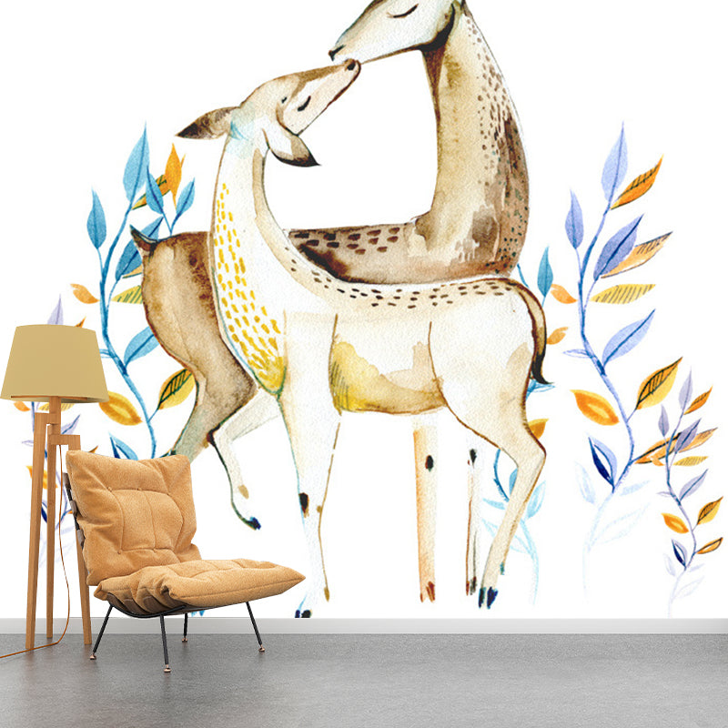 Tropical Deers Wall Paper Murals Modern Style Non-Woven Fabric Wall Covering in Brown Clearhalo 'Wall Decor' 'Wall Mural' 1186900