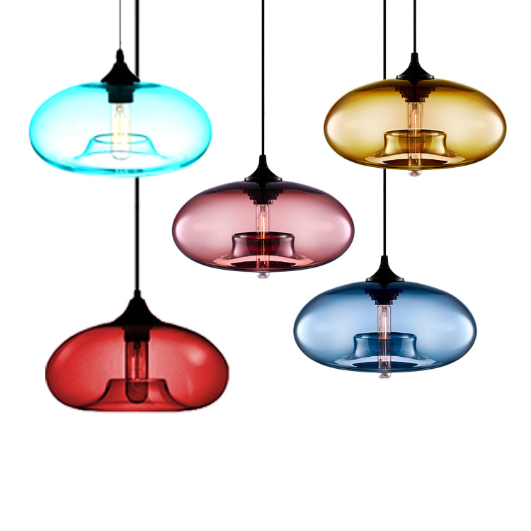 1 Light Hanging Lamp with Oval Glass Shade Contemporary Red/Brown/Blue Hanging Ceiling Light Clearhalo 'Ceiling Lights' 'Glass shade' 'Glass' 'Modern Pendants' 'Modern' 'Pendant Lights' 'Pendants' Lighting' 118765