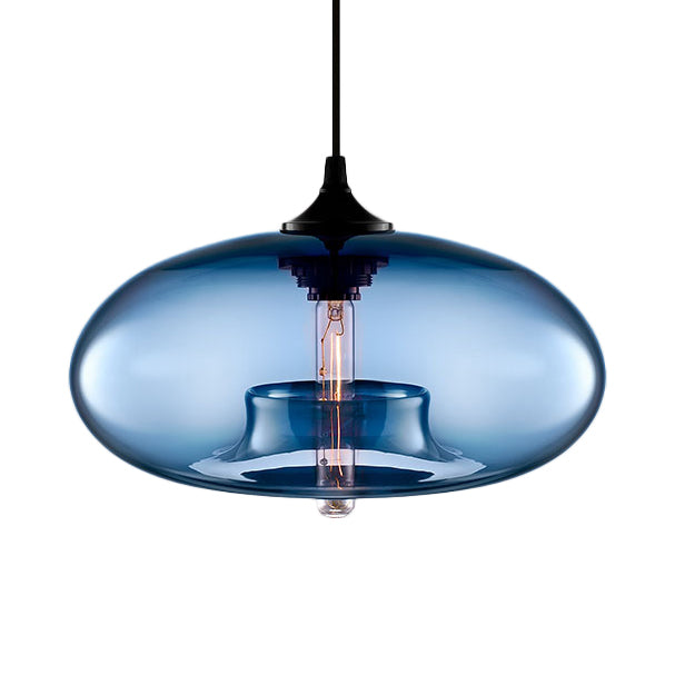 1 Light Hanging Lamp with Oval Glass Shade Contemporary Red/Brown/Blue Hanging Ceiling Light Dark Blue Clearhalo 'Ceiling Lights' 'Glass shade' 'Glass' 'Modern Pendants' 'Modern' 'Pendant Lights' 'Pendants' Lighting' 118766