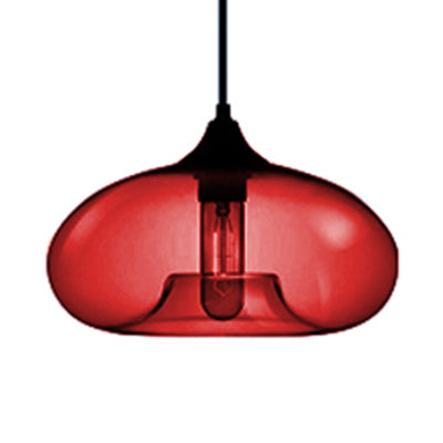 1 Light Hanging Lamp with Oval Glass Shade Contemporary Red/Brown/Blue Hanging Ceiling Light Red Clearhalo 'Ceiling Lights' 'Glass shade' 'Glass' 'Modern Pendants' 'Modern' 'Pendant Lights' 'Pendants' Lighting' 118767