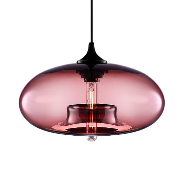 1 Light Hanging Lamp with Oval Glass Shade Contemporary Red/Brown/Blue Hanging Ceiling Light Rose Red Clearhalo 'Ceiling Lights' 'Glass shade' 'Glass' 'Modern Pendants' 'Modern' 'Pendant Lights' 'Pendants' Lighting' 118769