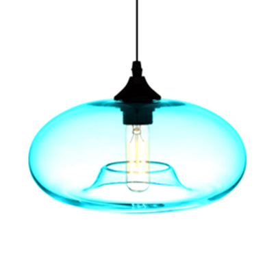 1 Light Hanging Lamp with Oval Glass Shade Contemporary Red/Brown/Blue Hanging Ceiling Light Sky Blue Clearhalo 'Ceiling Lights' 'Glass shade' 'Glass' 'Modern Pendants' 'Modern' 'Pendant Lights' 'Pendants' Lighting' 118770