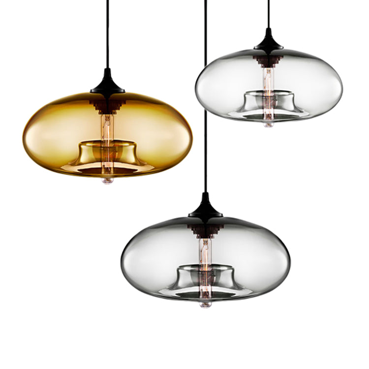 1 Light Hanging Lamp with Oval Glass Shade Contemporary Red/Brown/Blue Hanging Ceiling Light Clearhalo 'Ceiling Lights' 'Glass shade' 'Glass' 'Modern Pendants' 'Modern' 'Pendant Lights' 'Pendants' Lighting' 118772