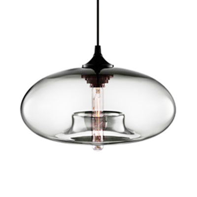 1 Light Hanging Lamp with Oval Glass Shade Contemporary Red/Brown/Blue Hanging Ceiling Light Clear Clearhalo 'Ceiling Lights' 'Glass shade' 'Glass' 'Modern Pendants' 'Modern' 'Pendant Lights' 'Pendants' Lighting' 118774