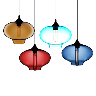 Glass Oval Hanging Lamp Simplicity 1 Light Red/Brown/Blue Hanging Ceiling Light Clearhalo 'Ceiling Lights' 'Glass shade' 'Glass' 'Modern Pendants' 'Modern' 'Pendant Lights' 'Pendants' Lighting' 118785