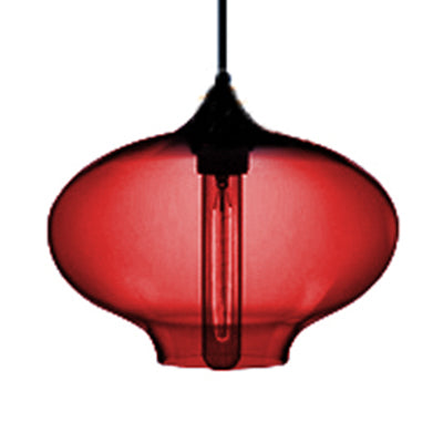 Glass Oval Hanging Lamp Simplicity 1 Light Red/Brown/Blue Hanging Ceiling Light Red Clearhalo 'Ceiling Lights' 'Glass shade' 'Glass' 'Modern Pendants' 'Modern' 'Pendant Lights' 'Pendants' Lighting' 118787