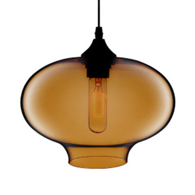 Glass Oval Hanging Lamp Simplicity 1 Light Red/Brown/Blue Hanging Ceiling Light Brown Clearhalo 'Ceiling Lights' 'Glass shade' 'Glass' 'Modern Pendants' 'Modern' 'Pendant Lights' 'Pendants' Lighting' 118788