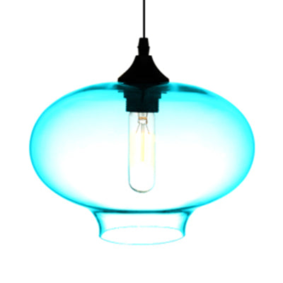 Glass Oval Hanging Lamp Simplicity 1 Light Red/Brown/Blue Hanging Ceiling Light Sky Blue Clearhalo 'Ceiling Lights' 'Glass shade' 'Glass' 'Modern Pendants' 'Modern' 'Pendant Lights' 'Pendants' Lighting' 118789