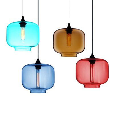 Cylinder Hanging Lamp Contemporary Glass 1 Light Red/Brown/Blue Hanging Ceiling Light Clearhalo 'Ceiling Lights' 'Glass shade' 'Glass' 'Modern Pendants' 'Modern' 'Pendant Lights' 'Pendants' Lighting' 118793