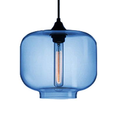 Cylinder Hanging Lamp Contemporary Glass 1 Light Red/Brown/Blue Hanging Ceiling Light Dark Blue Clearhalo 'Ceiling Lights' 'Glass shade' 'Glass' 'Modern Pendants' 'Modern' 'Pendant Lights' 'Pendants' Lighting' 118794