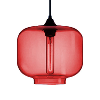 Cylinder Hanging Lamp Contemporary Glass 1 Light Red/Brown/Blue Hanging Ceiling Light Red Clearhalo 'Ceiling Lights' 'Glass shade' 'Glass' 'Modern Pendants' 'Modern' 'Pendant Lights' 'Pendants' Lighting' 118795