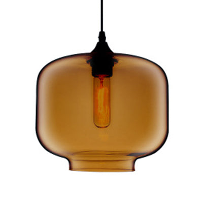 Cylinder Hanging Lamp Contemporary Glass 1 Light Red/Brown/Blue Hanging Ceiling Light Brown Clearhalo 'Ceiling Lights' 'Glass shade' 'Glass' 'Modern Pendants' 'Modern' 'Pendant Lights' 'Pendants' Lighting' 118796