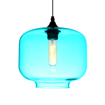 Cylinder Hanging Lamp Contemporary Glass 1 Light Red/Brown/Blue Hanging Ceiling Light Sky Blue Clearhalo 'Ceiling Lights' 'Glass shade' 'Glass' 'Modern Pendants' 'Modern' 'Pendant Lights' 'Pendants' Lighting' 118797