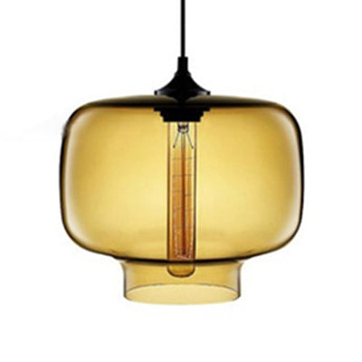 Cylinder Hanging Lamp Contemporary Glass 1 Light Red/Brown/Blue Hanging Ceiling Light Amber Clearhalo 'Ceiling Lights' 'Glass shade' 'Glass' 'Modern Pendants' 'Modern' 'Pendant Lights' 'Pendants' Lighting' 118798