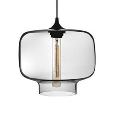 Cylinder Hanging Lamp Contemporary Glass 1 Light Red/Brown/Blue Hanging Ceiling Light Clear Clearhalo 'Ceiling Lights' 'Glass shade' 'Glass' 'Modern Pendants' 'Modern' 'Pendant Lights' 'Pendants' Lighting' 118800