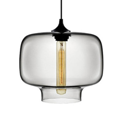 Cylinder Hanging Lamp Contemporary Glass 1 Light Red/Brown/Blue Hanging Ceiling Light Smoke Gray Clearhalo 'Ceiling Lights' 'Glass shade' 'Glass' 'Modern Pendants' 'Modern' 'Pendant Lights' 'Pendants' Lighting' 118801