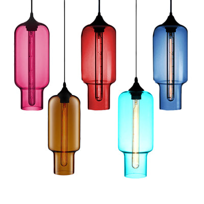 1 Light Ceiling Pendant Light with Bottle Glass Shade Contemporary Red/Brown/Blue Hanging Light Clearhalo 'Ceiling Lights' 'Glass shade' 'Glass' 'Modern Pendants' 'Modern' 'Pendant Lights' 'Pendants' Lighting' 118802