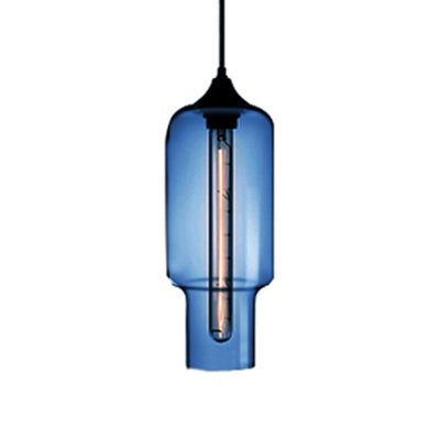 1 Light Ceiling Pendant Light with Bottle Glass Shade Contemporary Red/Brown/Blue Hanging Light Dark Blue Clearhalo 'Ceiling Lights' 'Glass shade' 'Glass' 'Modern Pendants' 'Modern' 'Pendant Lights' 'Pendants' Lighting' 118803