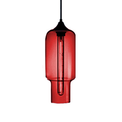 1 Light Ceiling Pendant Light with Bottle Glass Shade Contemporary Red/Brown/Blue Hanging Light Red Clearhalo 'Ceiling Lights' 'Glass shade' 'Glass' 'Modern Pendants' 'Modern' 'Pendant Lights' 'Pendants' Lighting' 118804