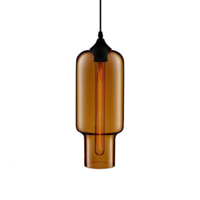 1 Light Ceiling Pendant Light with Bottle Glass Shade Contemporary Red/Brown/Blue Hanging Light Brown Clearhalo 'Ceiling Lights' 'Glass shade' 'Glass' 'Modern Pendants' 'Modern' 'Pendant Lights' 'Pendants' Lighting' 118805