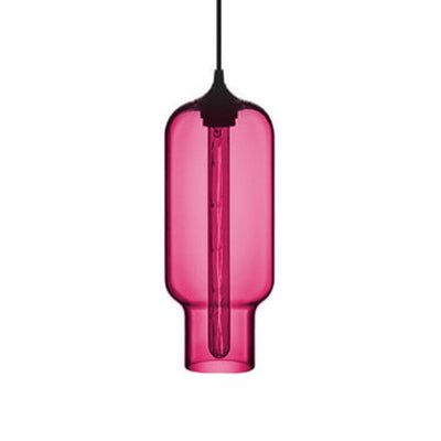 1 Light Ceiling Pendant Light with Bottle Glass Shade Contemporary Red/Brown/Blue Hanging Light Rose Red Clearhalo 'Ceiling Lights' 'Glass shade' 'Glass' 'Modern Pendants' 'Modern' 'Pendant Lights' 'Pendants' Lighting' 118806