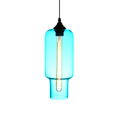 1 Light Ceiling Pendant Light with Bottle Glass Shade Contemporary Red/Brown/Blue Hanging Light Sky Blue Clearhalo 'Ceiling Lights' 'Glass shade' 'Glass' 'Modern Pendants' 'Modern' 'Pendant Lights' 'Pendants' Lighting' 118807