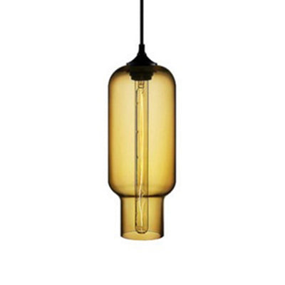 1 Light Ceiling Pendant Light with Bottle Glass Shade Contemporary Red/Brown/Blue Hanging Light Amber Clearhalo 'Ceiling Lights' 'Glass shade' 'Glass' 'Modern Pendants' 'Modern' 'Pendant Lights' 'Pendants' Lighting' 118808