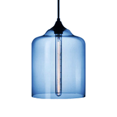 Glass Jug Suspension Light Contemporary 1 Light Red/Brown/Blue Hanging Ceiling Light Dark Blue Clearhalo 'Ceiling Lights' 'Glass shade' 'Glass' 'Modern Pendants' 'Modern' 'Pendant Lights' 'Pendants' Lighting' 118823