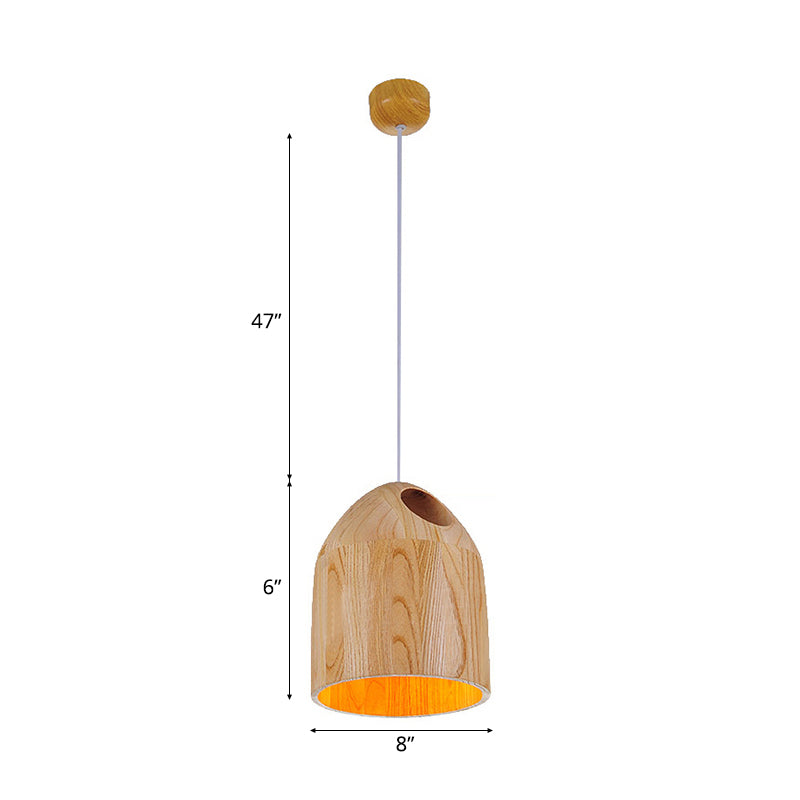 Wood Bell Drop Pendant Contemporary Japanese Style 1-Light Beige Ceiling Light with Adjustable Hanging Cord Clearhalo 'Ceiling Lights' 'Pendant Lights' 'Pendants' Lighting' 118889