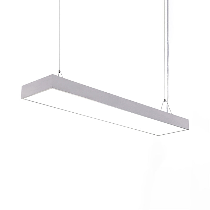 23.5"/35.5"/47" Long Led Hanging Lighting with Slim Rectangular Linear Metal Shade Minimal Silver/Black/White Ceiling Pendant Lamp, 5"/8"/12" Wide Clearhalo 'Ceiling Lights' 'Modern Pendants' 'Modern' 'Pendant Lights' 'Pendants' Lighting' 118959