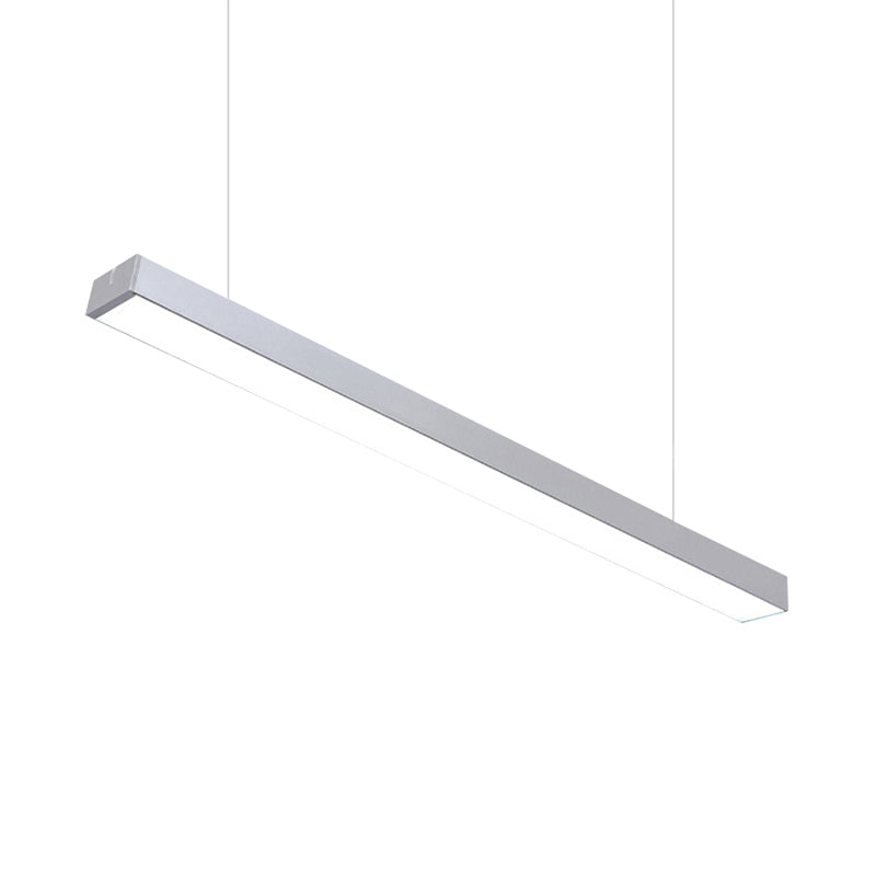 23.5"/35.5"/47" Long Led Hanging Lighting with Slim Rectangular Linear Metal Shade Minimal Silver/Black/White Ceiling Pendant Lamp, 5"/8"/12" Wide Clearhalo 'Ceiling Lights' 'Modern Pendants' 'Modern' 'Pendant Lights' 'Pendants' Lighting' 118960