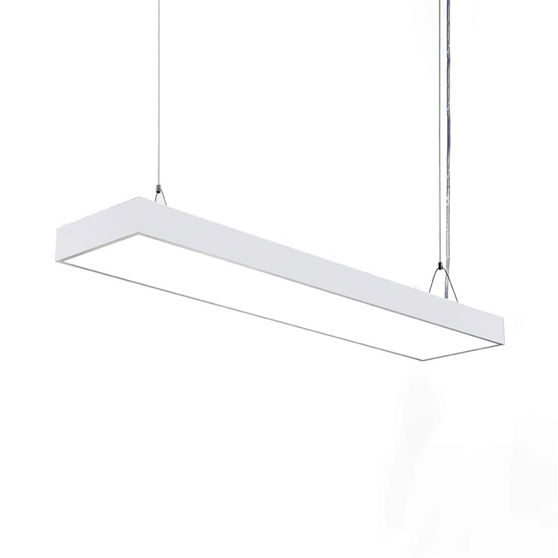 23.5"/35.5"/47" Long Led Hanging Lighting with Slim Rectangular Linear Metal Shade Minimal Silver/Black/White Ceiling Pendant Lamp, 5"/8"/12" Wide Clearhalo 'Ceiling Lights' 'Modern Pendants' 'Modern' 'Pendant Lights' 'Pendants' Lighting' 118963