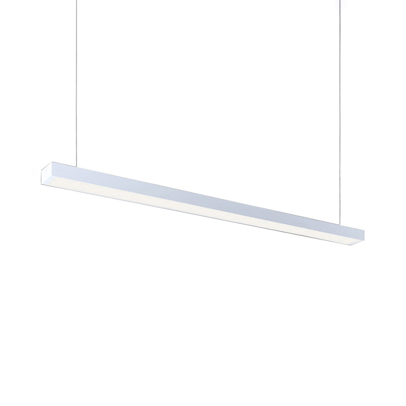 23.5"/35.5"/47" Long Led Hanging Lighting with Slim Rectangular Linear Metal Shade Minimal Silver/Black/White Ceiling Pendant Lamp, 5"/8"/12" Wide Clearhalo 'Ceiling Lights' 'Modern Pendants' 'Modern' 'Pendant Lights' 'Pendants' Lighting' 118964