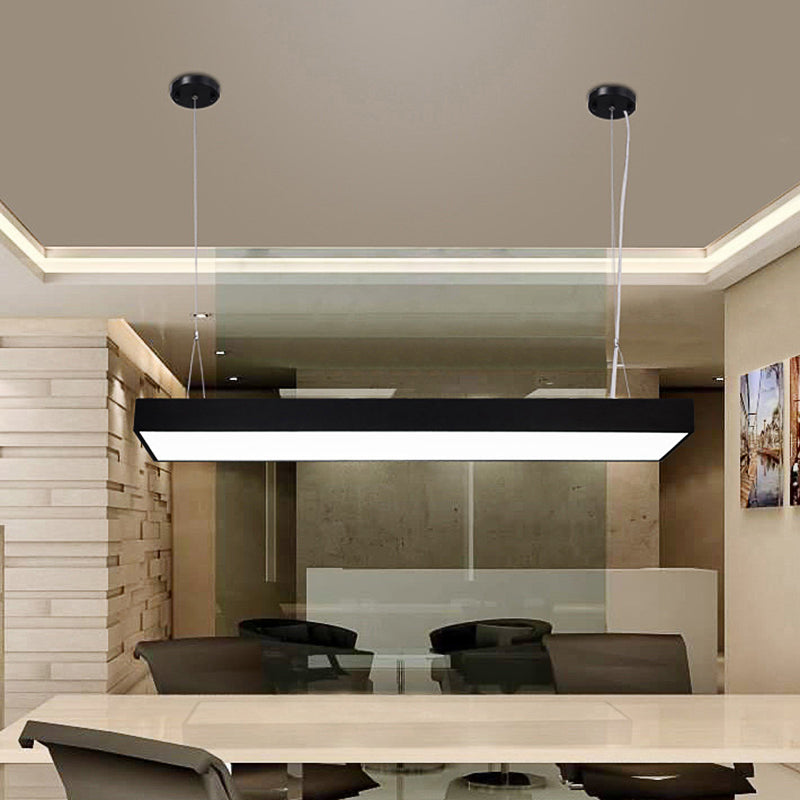 23.5"/35.5"/47" Long Led Hanging Lighting with Slim Rectangular Linear Metal Shade Minimal Silver/Black/White Ceiling Pendant Lamp, 5"/8"/12" Wide Black Clearhalo 'Ceiling Lights' 'Modern Pendants' 'Modern' 'Pendant Lights' 'Pendants' Lighting' 118965