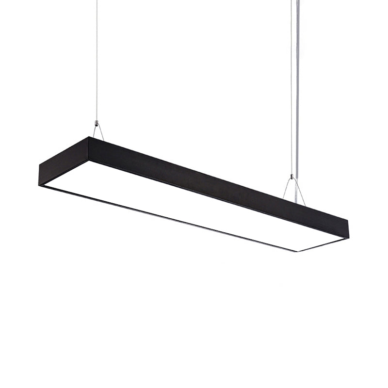 23.5"/35.5"/47" Long Led Hanging Lighting with Slim Rectangular Linear Metal Shade Minimal Silver/Black/White Ceiling Pendant Lamp, 5"/8"/12" Wide Clearhalo 'Ceiling Lights' 'Modern Pendants' 'Modern' 'Pendant Lights' 'Pendants' Lighting' 118967