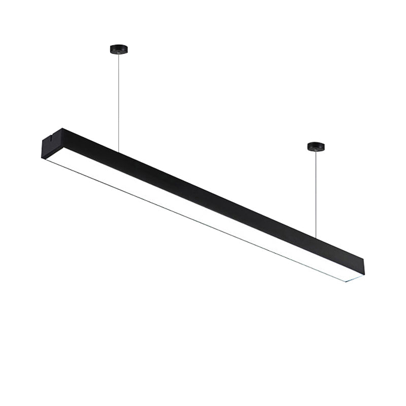 23.5"/35.5"/47" Long Led Hanging Lighting with Slim Rectangular Linear Metal Shade Minimal Silver/Black/White Ceiling Pendant Lamp, 5"/8"/12" Wide Clearhalo 'Ceiling Lights' 'Modern Pendants' 'Modern' 'Pendant Lights' 'Pendants' Lighting' 118968