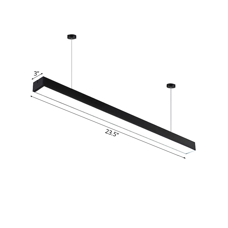 23.5"/35.5"/47" Long Led Hanging Lighting with Slim Rectangular Linear Metal Shade Minimal Silver/Black/White Ceiling Pendant Lamp, 5"/8"/12" Wide Clearhalo 'Ceiling Lights' 'Modern Pendants' 'Modern' 'Pendant Lights' 'Pendants' Lighting' 118969