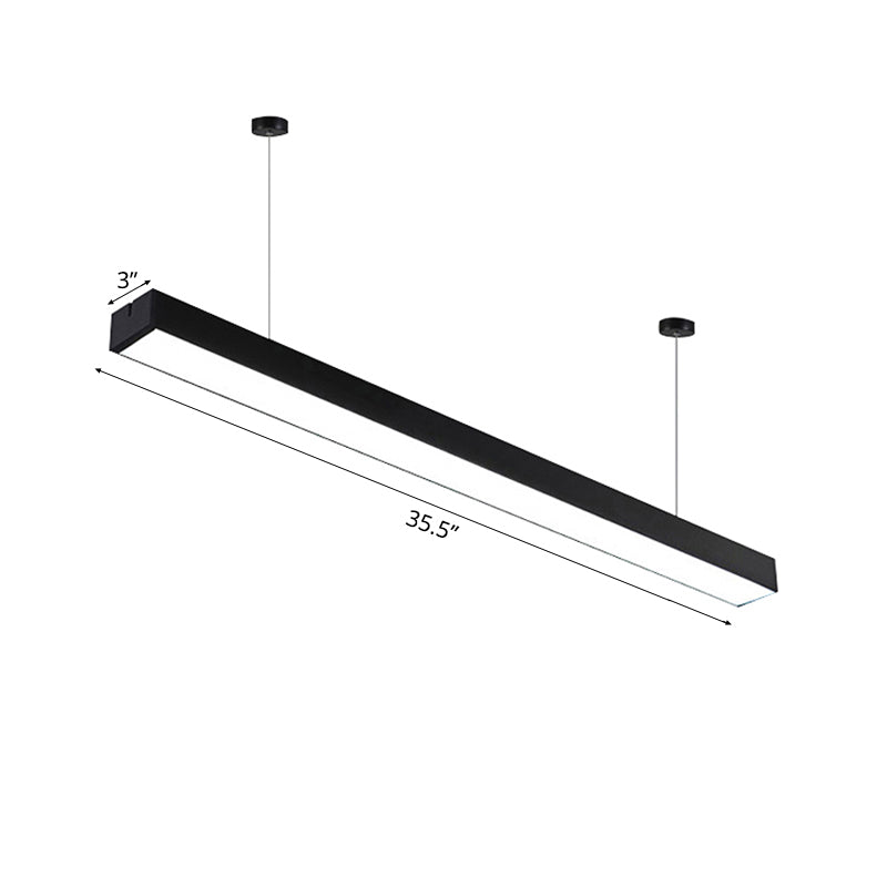 23.5"/35.5"/47" Long Led Hanging Lighting with Slim Rectangular Linear Metal Shade Minimal Silver/Black/White Ceiling Pendant Lamp, 5"/8"/12" Wide Clearhalo 'Ceiling Lights' 'Modern Pendants' 'Modern' 'Pendant Lights' 'Pendants' Lighting' 118972