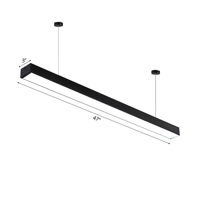 23.5"/35.5"/47" Long Led Hanging Lighting with Slim Rectangular Linear Metal Shade Minimal Silver/Black/White Ceiling Pendant Lamp, 5"/8"/12" Wide Clearhalo 'Ceiling Lights' 'Modern Pendants' 'Modern' 'Pendant Lights' 'Pendants' Lighting' 118975