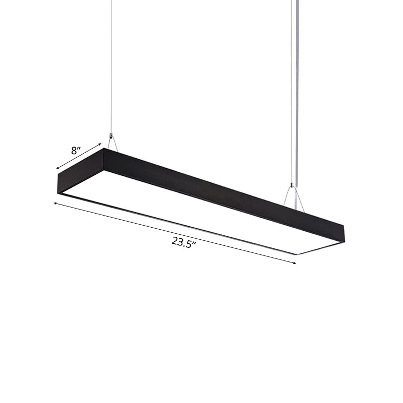 23.5"/35.5"/47" Long Led Hanging Lighting with Slim Rectangular Linear Metal Shade Minimal Silver/Black/White Ceiling Pendant Lamp, 5"/8"/12" Wide Clearhalo 'Ceiling Lights' 'Modern Pendants' 'Modern' 'Pendant Lights' 'Pendants' Lighting' 118978