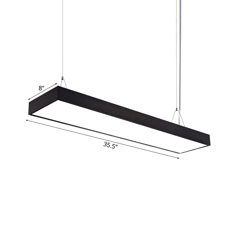 23.5"/35.5"/47" Long Led Hanging Lighting with Slim Rectangular Linear Metal Shade Minimal Silver/Black/White Ceiling Pendant Lamp, 5"/8"/12" Wide Clearhalo 'Ceiling Lights' 'Modern Pendants' 'Modern' 'Pendant Lights' 'Pendants' Lighting' 118980