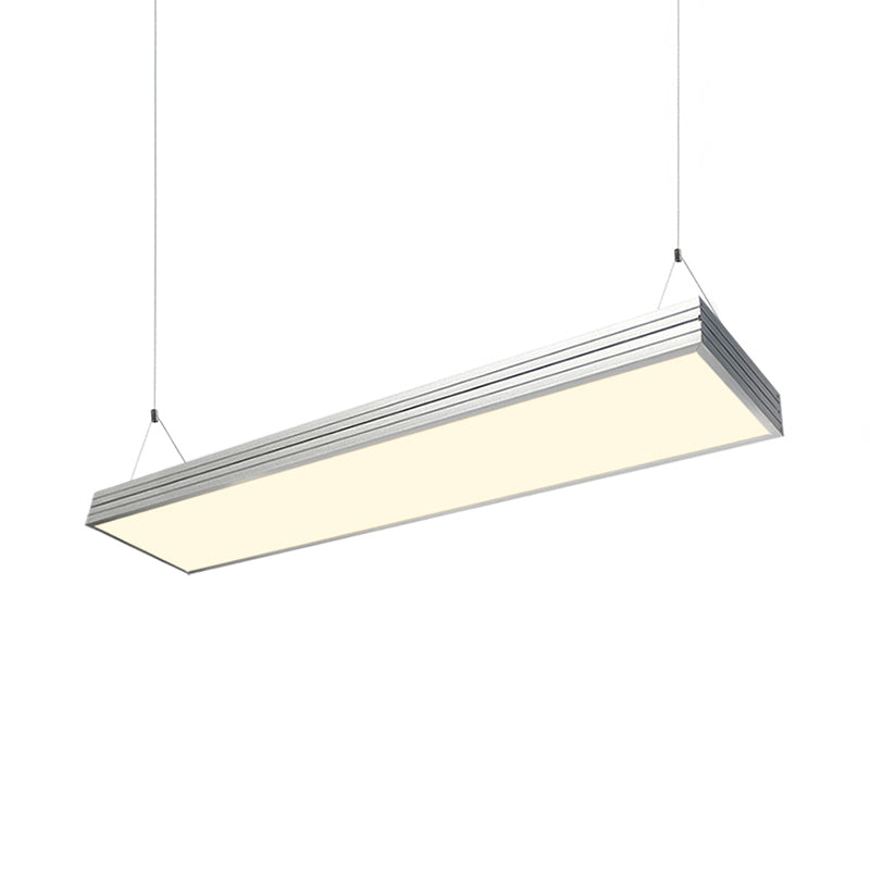 Led Office Pendant Lamp with Ridged Case Metal Shade Simplicity Silver/Black Ceiling Light Fixture for Dining Room, 8"/12" Wide Clearhalo 'Ceiling Lights' 'Modern Pendants' 'Modern' 'Pendant Lights' 'Pendants' Lighting' 118987