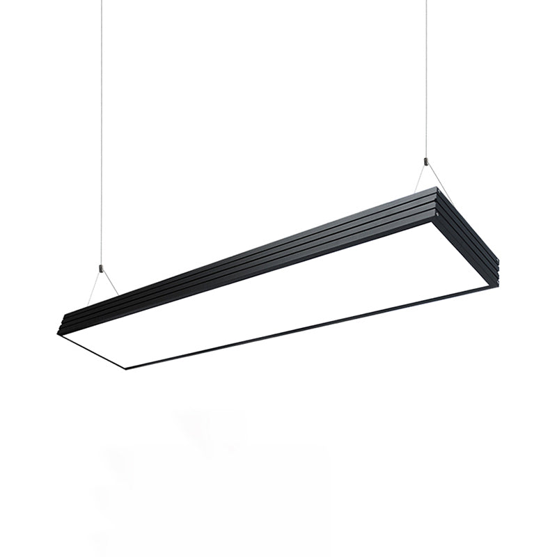 Led Office Pendant Lamp with Ridged Case Metal Shade Simplicity Silver/Black Ceiling Light Fixture for Dining Room, 8"/12" Wide Clearhalo 'Ceiling Lights' 'Modern Pendants' 'Modern' 'Pendant Lights' 'Pendants' Lighting' 118989