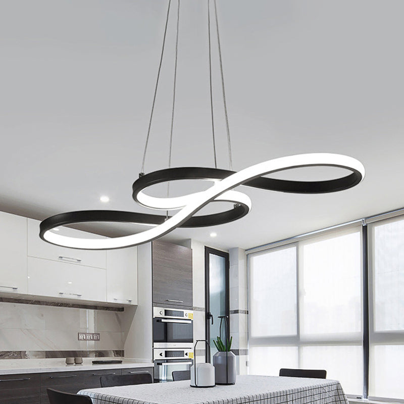 Modernism LED Ceiling Pendant with Acrylic Shade Black/White/Gold Twisted Hanging Lamp in Warm/White/Natural Light, 29.5"/39" Wide Clearhalo 'Ceiling Lights' 'Modern Pendants' 'Modern' 'Pendant Lights' 'Pendants' Lighting' 119069