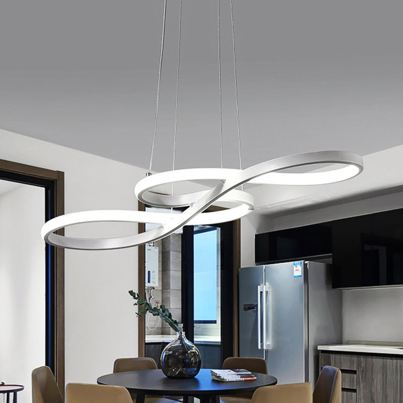 Modernism LED Ceiling Pendant with Acrylic Shade Black/White/Gold Twisted Hanging Lamp in Warm/White/Natural Light, 29.5"/39" Wide White Clearhalo 'Ceiling Lights' 'Modern Pendants' 'Modern' 'Pendant Lights' 'Pendants' Lighting' 119072