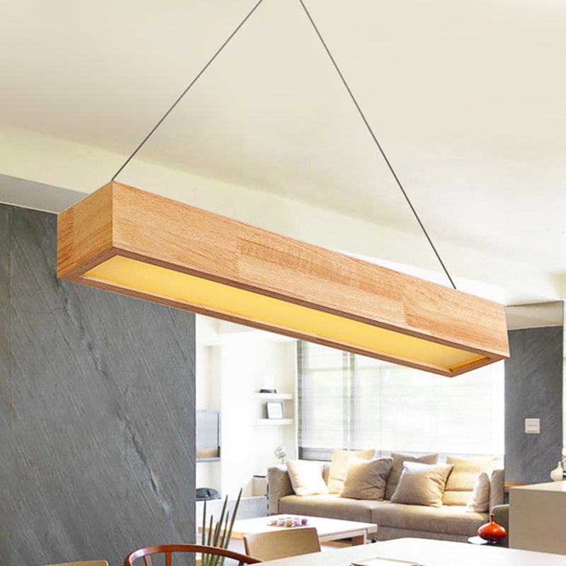 Beige Linear LED Pendant Light Modern 1-Head Wood Hanging Ceiling Lamp in Warm/White Light, 23.5"/35.5"/47" Wide Wood Clearhalo 'Ceiling Lights' 'Pendant Lights' 'Pendants' Lighting' 119090_deb65931-7aef-4b36-8cd1-c720752a7250