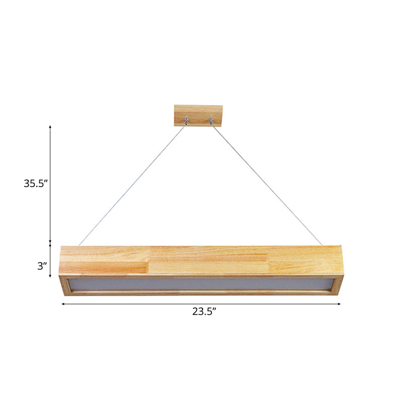 Beige Linear LED Pendant Light Modern 1-Head Wood Hanging Ceiling Lamp in Warm/White Light, 23.5"/35.5"/47" Wide Clearhalo 'Ceiling Lights' 'Pendant Lights' 'Pendants' Lighting' 119093