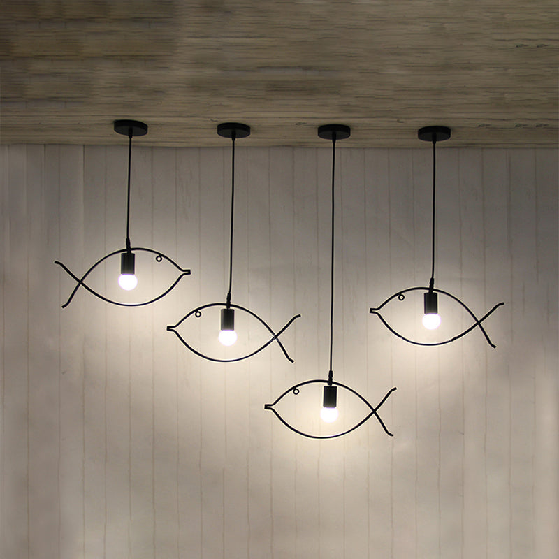 Fish Shape Metal Pendant Lighting Modern Creative 1 Light Black Ceiling Light for Dining Room Black A Clearhalo 'Ceiling Lights' 'Modern Pendants' 'Modern' 'Pendant Lights' 'Pendants' Lighting' 119108