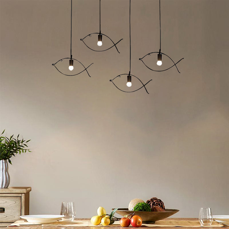 Fish Shape Metal Pendant Lighting Modern Creative 1 Light Black Ceiling Light for Dining Room Black B Clearhalo 'Ceiling Lights' 'Modern Pendants' 'Modern' 'Pendant Lights' 'Pendants' Lighting' 119109